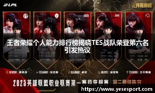 王者荣耀个人能力排行榜揭晓TES战队荣登第六名引发热议